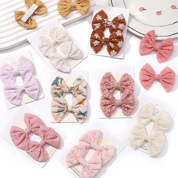 2Pcs/lot Baby Mini Hair Bows Hair Clips Cotton Soft Hairpin for Girl