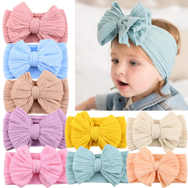 Solid Cable Bow Baby Headband for Child Nylon Layers Headwear Kids