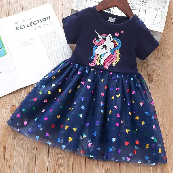 Kids Dresses for Girls Sohort Sleeve Unicorn Girls Sequins Costume