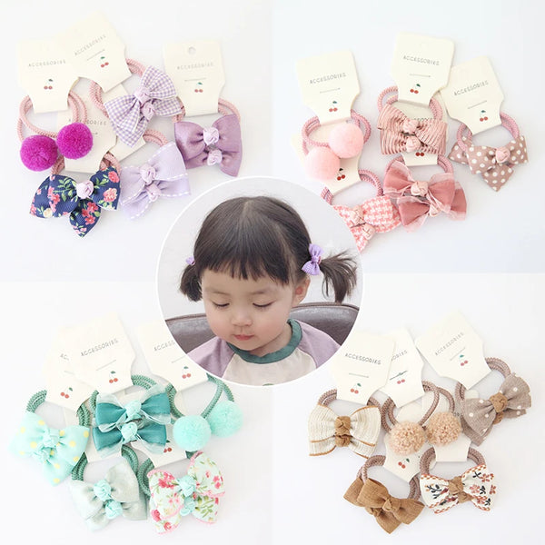 10Pcs Set Baby Hair Bands Cartoon Dot Bows Flower Kids Hair Ropes Kids