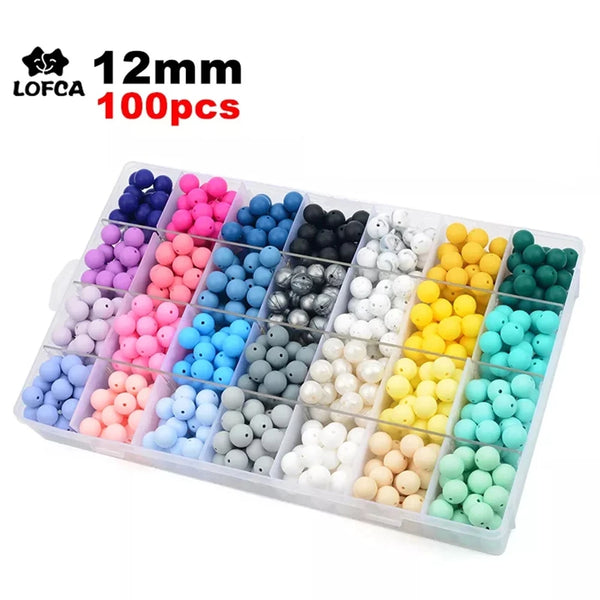 LOFCA 12mm 100pcs Silicone Beads Round Teether Baby Nursing Necklace