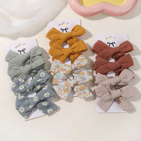 4PCS/Set Muslin Baby Girls Bows Hair Clips Hairpins Hairclip For Kids