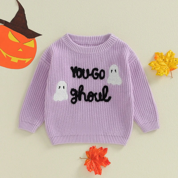 2024-05-24 Lioraitiin Baby Girl Sweater Halloween Ghost Letters