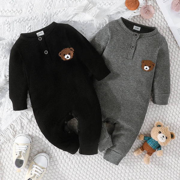 Newborn Baby Clothes 0 to 18 Months Cartoon Bear Tiny Button Onesies