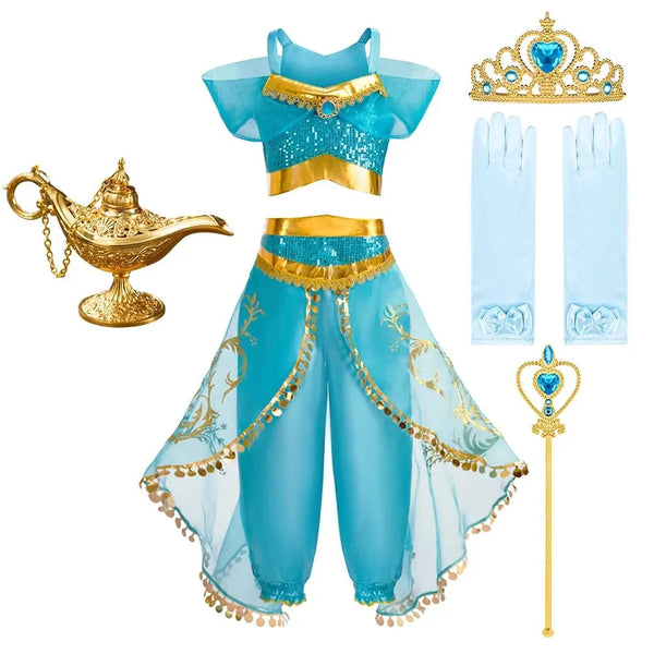 Kids Arabian Princess Dress Girls Halloween Jasmine Costume Children