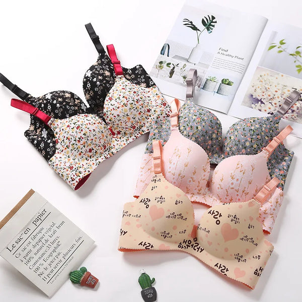 Women Flower Print Seamless Bra Sexy Lingerie Floral Push Up Bras