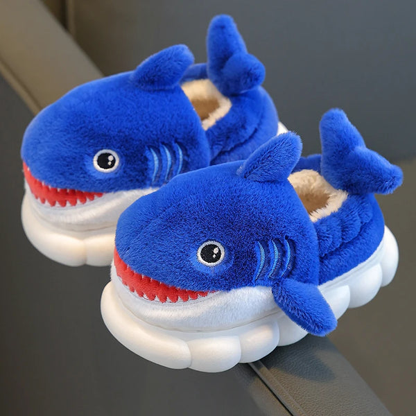 New Winter Wrap Heels Cute Cartoon Shark Cotton Slippers Children's