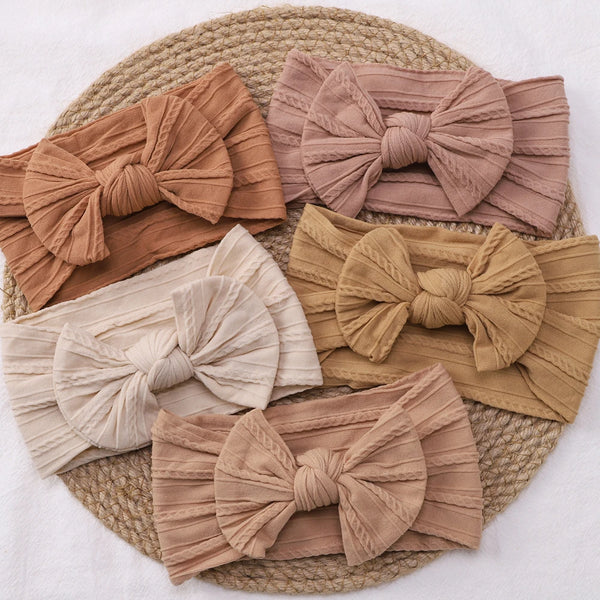 Solid Colors Cables Turban Kids Bows Headwear Headband For Baby Girls