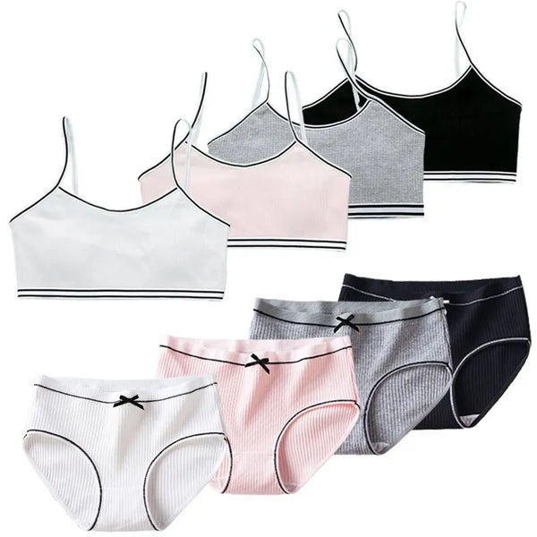 Girls Training Bras Panties Solid Kids Cotton Underwear Sets Teens