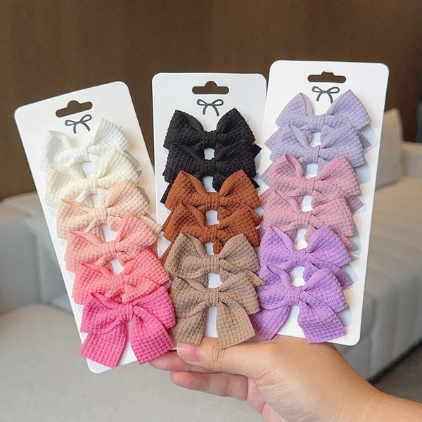 6PCS Soft Cotton Bow Hairpin Girl Sweet Plaid Design Hairpin Color