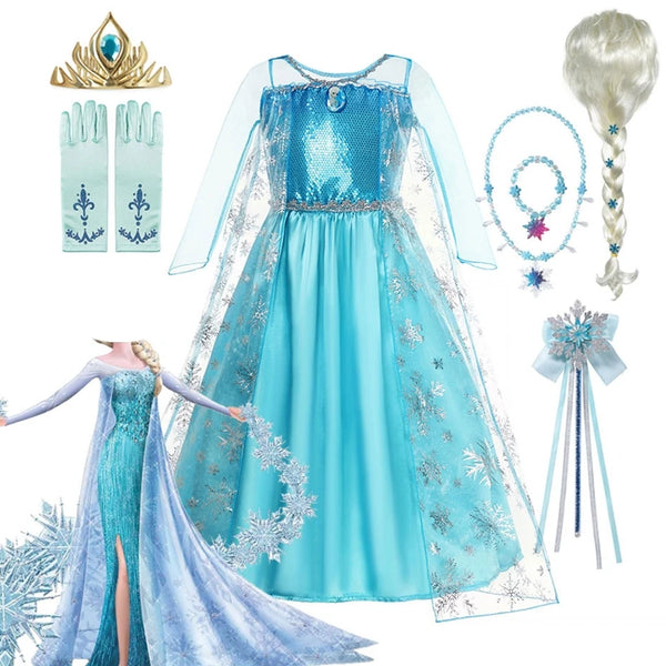 Girls Snow Queen Elsa Kids Costumes For Girl 2024 Carnival Party Prom