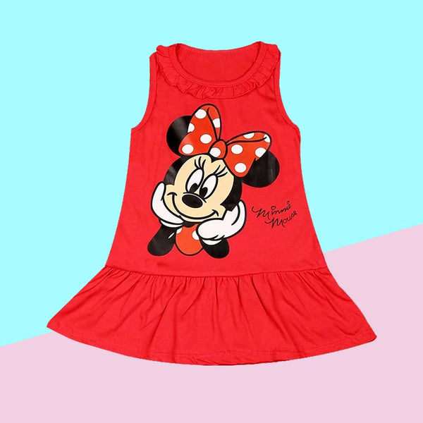 New Fashion Baby Girls Dress Summer Dress Cartoon Cotton Red Minnie