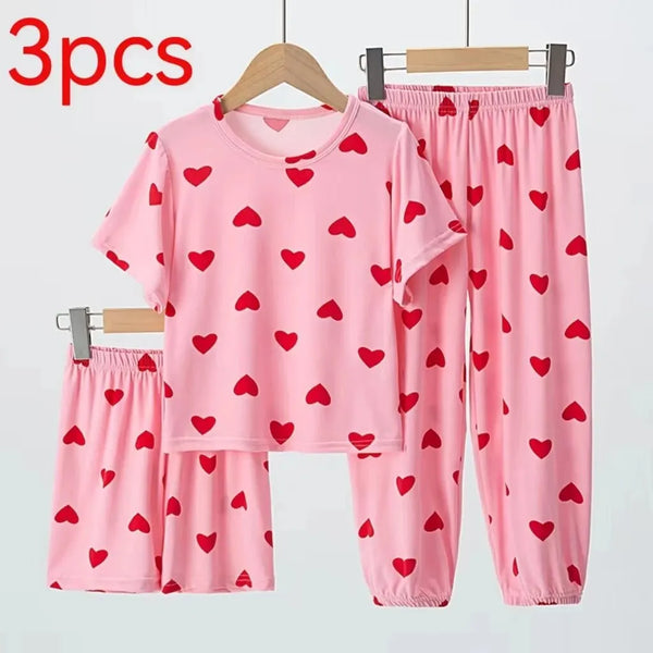 3PCS Girl Summer Love Short-sleeved Pants Shorts Three-piece Girl