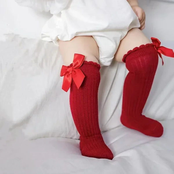 Red Bow Tie Knee High Tube Socks Girls' Christmas Stockings Infants