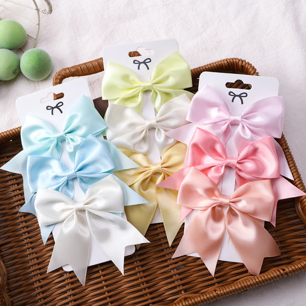 2/3Pcs Lovely Solid Color Ribbon Bows Hair Clip for Kids Girls