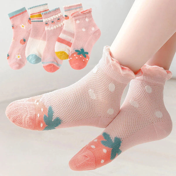 5Pairs/lot Children Socks for Girls Boy Cotton mesh breathable Cute