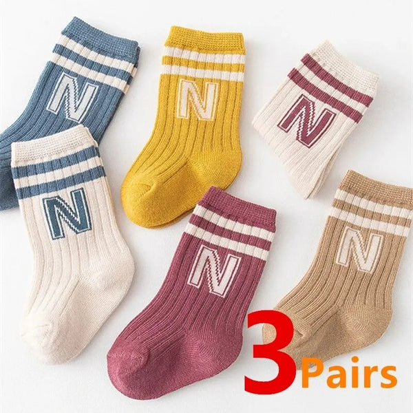 3 Pairs Baby Letter Socks Knit Soft Cotton Sock Kids Long Knee High