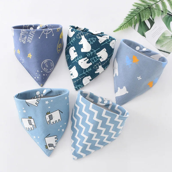 5pcs Baby Saliva Towel Triangle Scarf Pure Cotton Bandana Waterproof