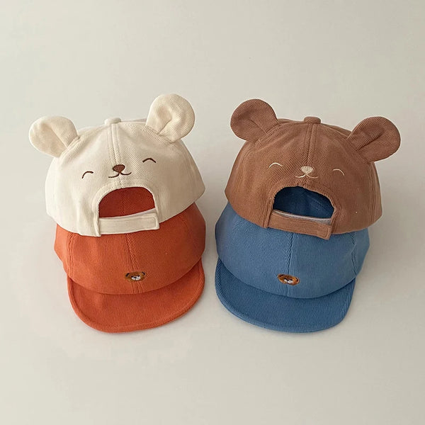 Cartoon Bear Baby Baseball Hat with Ears Cute Solid Color Infant