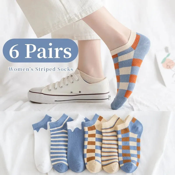 6 Pairs of Women's Spring and Summer Four Season Striped Plaid Fashion