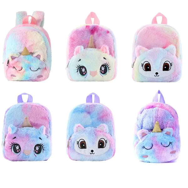 Unicorn Furry Backpack Plush Sparkling Kid Girl Small School