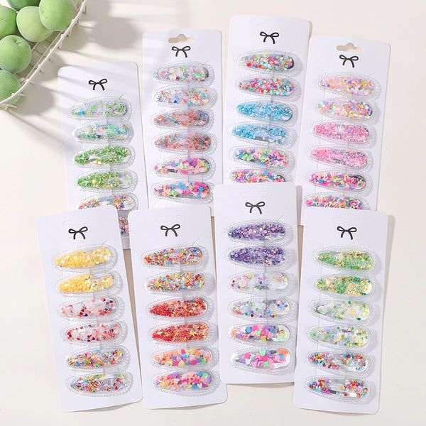 6pcs/set Lovely Sequin BB Hair Clips Color Transparent Flowing Sand