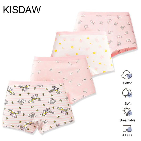 4 Pcs/Lot Girls Boxers Cotton Underwear For Kids Beautiful Rainbow