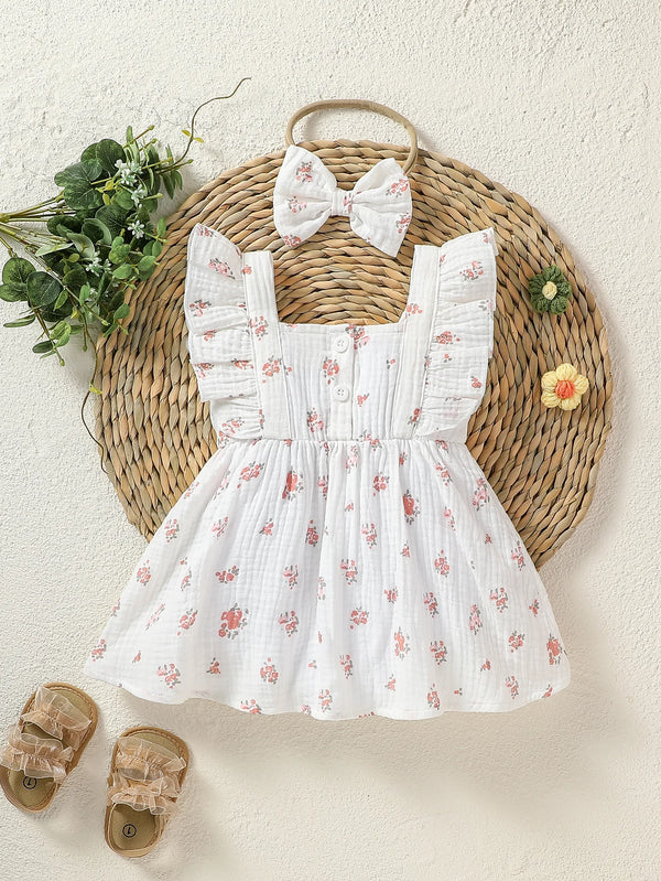 Girl's Clothing Baby Summer Printing Floral Square Collar Cute For