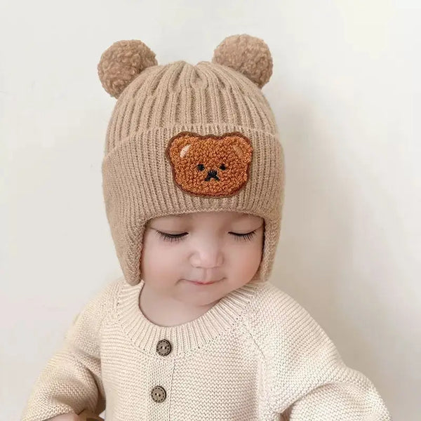 6-24 months old baby winter warm ear protection knitted hat, double