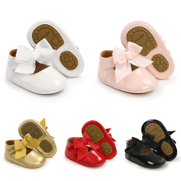 Meckior Baby Shoes Bowknot Rubber Sole Anti-slip PU Ballet Slippers