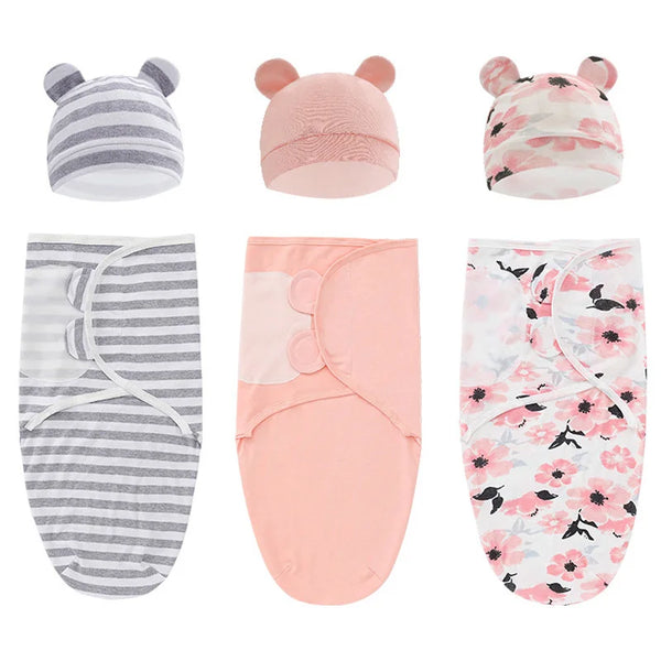 Muslin Newborn Sleeping Bag Hat Set Cotton Baby Swaddle Blanket Wrap