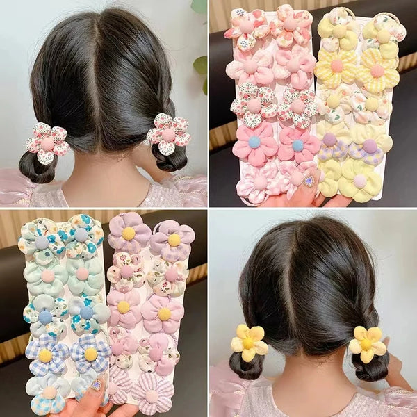 10pcs Cute Flowers Hair Rings, Scrunchies, Hair Accessories For Girls,