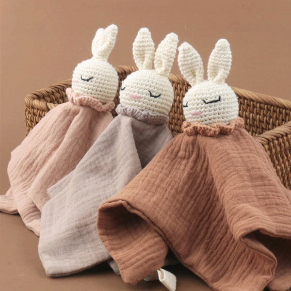 Crochet Rabbit Baby Nursing Bib Security Blanket for Boys Girl