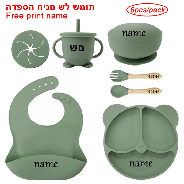 Baby Feeding Plate Sets Suction Bowl Silicone Plate For Kids 6Pcs