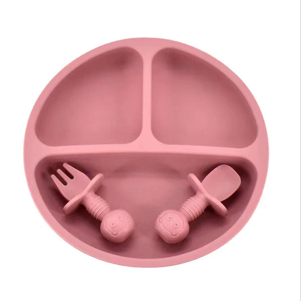 3Pcs Silicone Baby Feeding Set BPA Free Suction Bowl Divided Plate