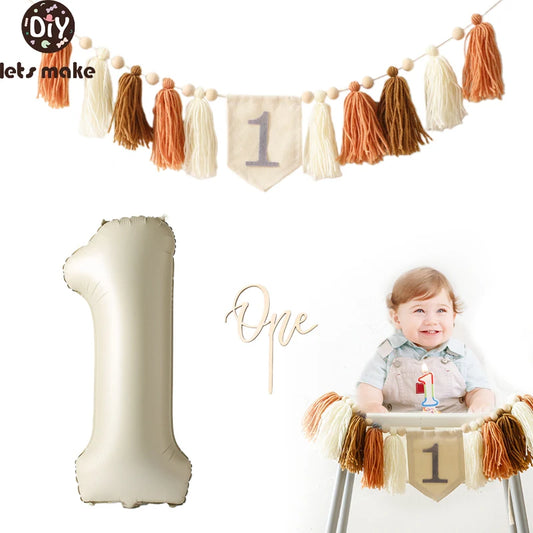 1-3 Years Happy Birthday Banner Handmade Tassel Pendant First Boys