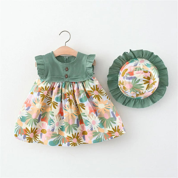 Summer New Girl Baby Flower Dress Girl Sleeveless Pure Cotton Newborn