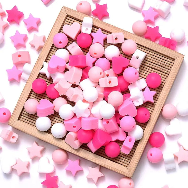 50Pcs/Lot Mix Style Silicone Beads Baby Heart Star Shape Nuring