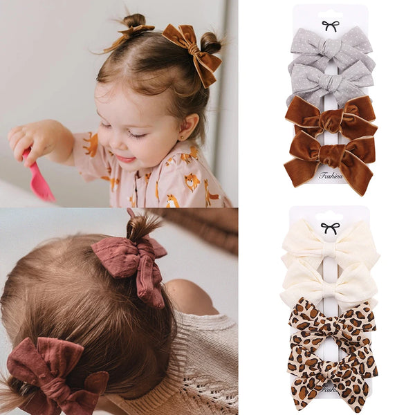 4Pcs/set Leopard Dot Print Bowknot Hair Bow Clips Baby Girls Lace