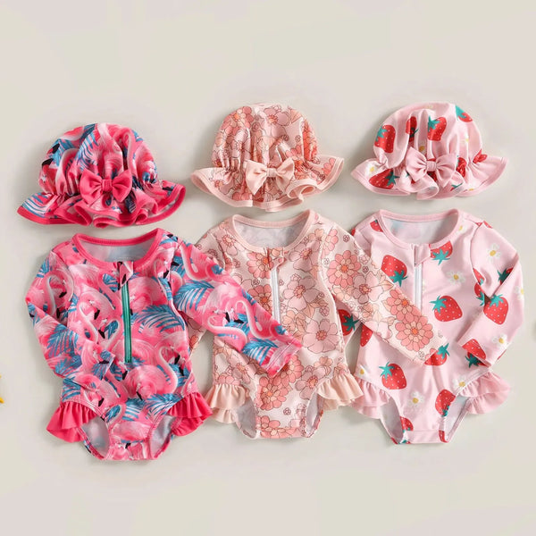 2024 Infant Baby Girl Summer Outfits Flamingo/Flower Print Long Sleeve