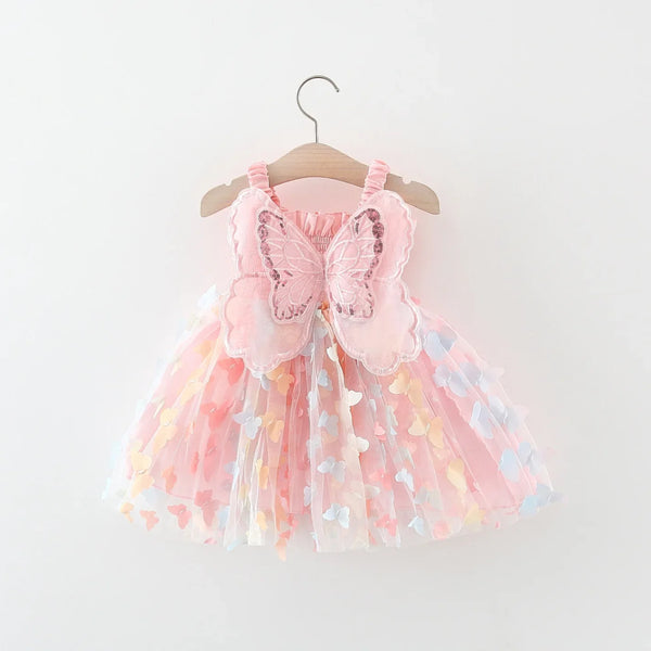 (0-3 Years Old) Baby Girl Dress Summer Mesh Bow Winged Princess Dress