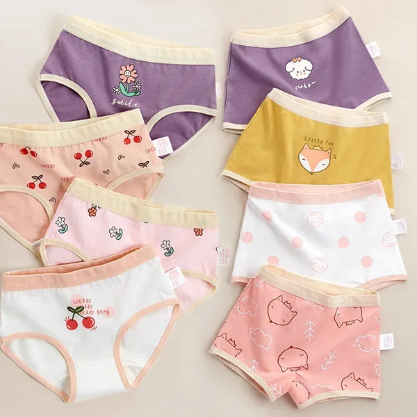 4PCS Girls Cotton Panties Summer Kid Thin Breathable Cartoon Briefs