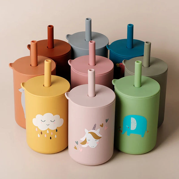 Baby Feeding Drinkware Straw Cup Baby Cartoon Learning Feeding Cup