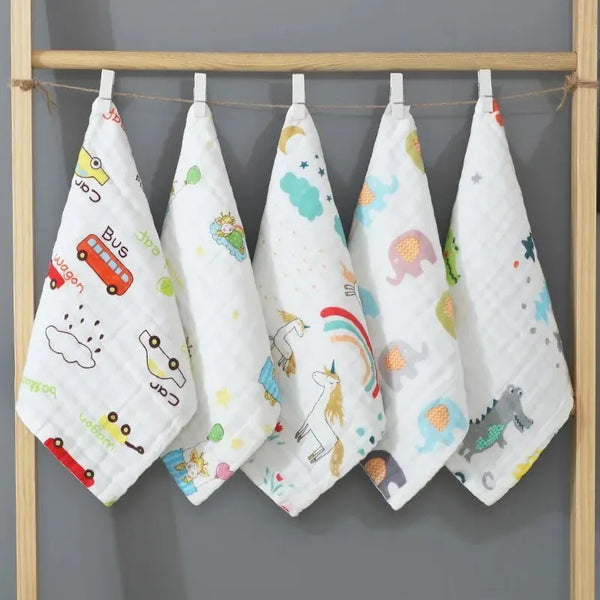 Random 5pcs Muslin 6 Layers Cotton Soft Baby Towels Baby Face Towel