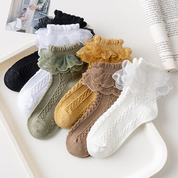 3 Pairs/Lot Summer Girls Socks Baby Kids Ruffle Sock Cute Children