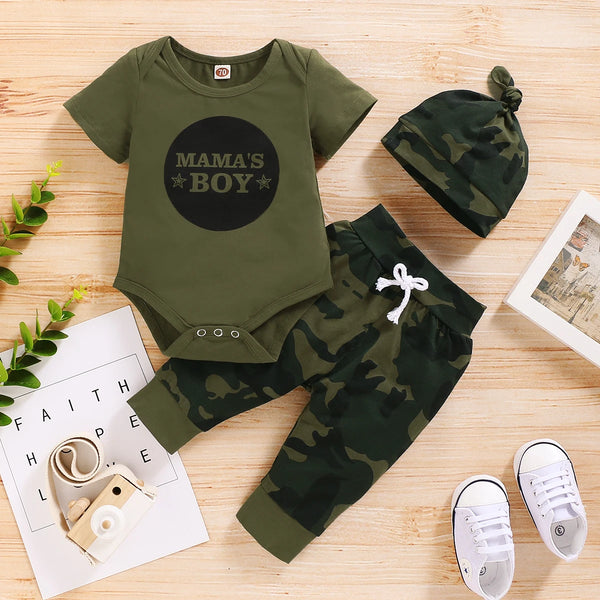 Newborn Baby Boy Summer Clothes Set Letters Short Sleeve Romper