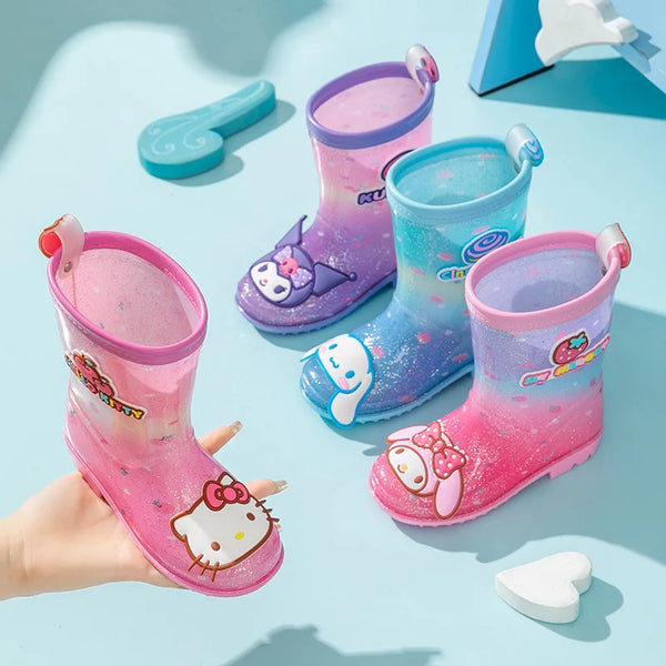 Sanrio Kids Rain Boots Cute Cartoon Girl Melody Kids Crystal Rain