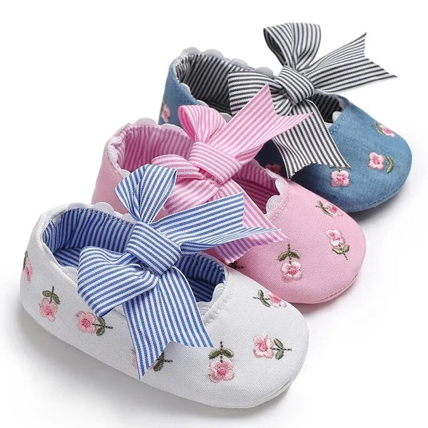 Meckior New Printed Baby Girl Shoes Bowknot Soft Sole Anti-slip