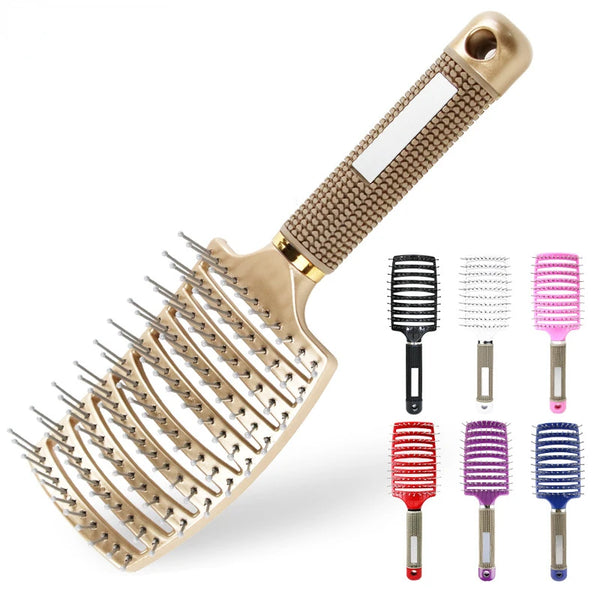 Hair Brush Scalp Massage Comb Hairbrush Bristle Nylon Women Wet Curly