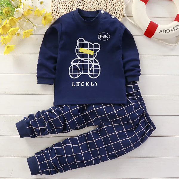 Autumn Sleepwear Pajamas For Girls Boys Long Sleeve Tops+Pants Suits